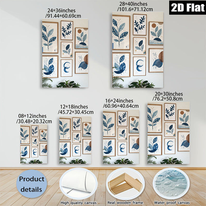 2D flat 1pc Blue Botanical Wall Art Prints Modern Farmhouse Decor Living Room Bedroom Gallery Wall Art Canvas Pictures Framed Ready to Hang