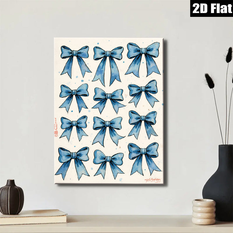 2D flat 1pc Blue Bow Pattern Wall Art Decor for Bedroom Living Room Gallery Wrapped Canvas Prints Modern Farmhouse Aesthetic Coastal Home Decor