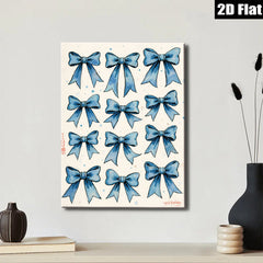 2D flat 1pc Blue Bow Pattern Wall Art Decor for Bedroom Living Room Gallery Wrapped Canvas Prints Modern Farmhouse Aesthetic Coastal Home Decor