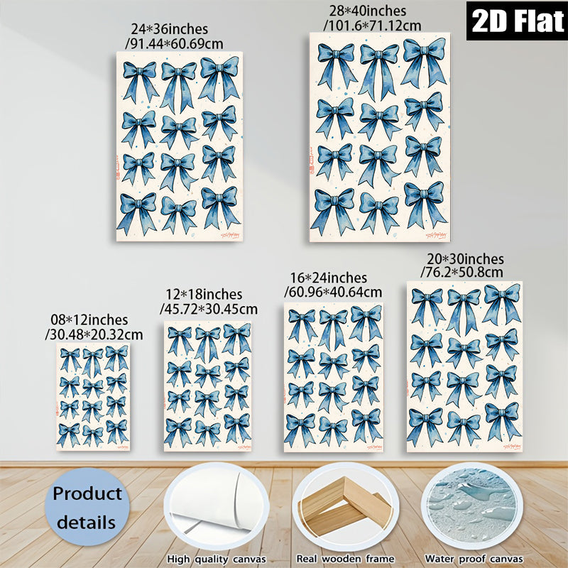 2D flat 1pc Blue Bow Pattern Wall Art Decor for Bedroom Living Room Gallery Wrapped Canvas Prints Modern Farmhouse Aesthetic Coastal Home Decor