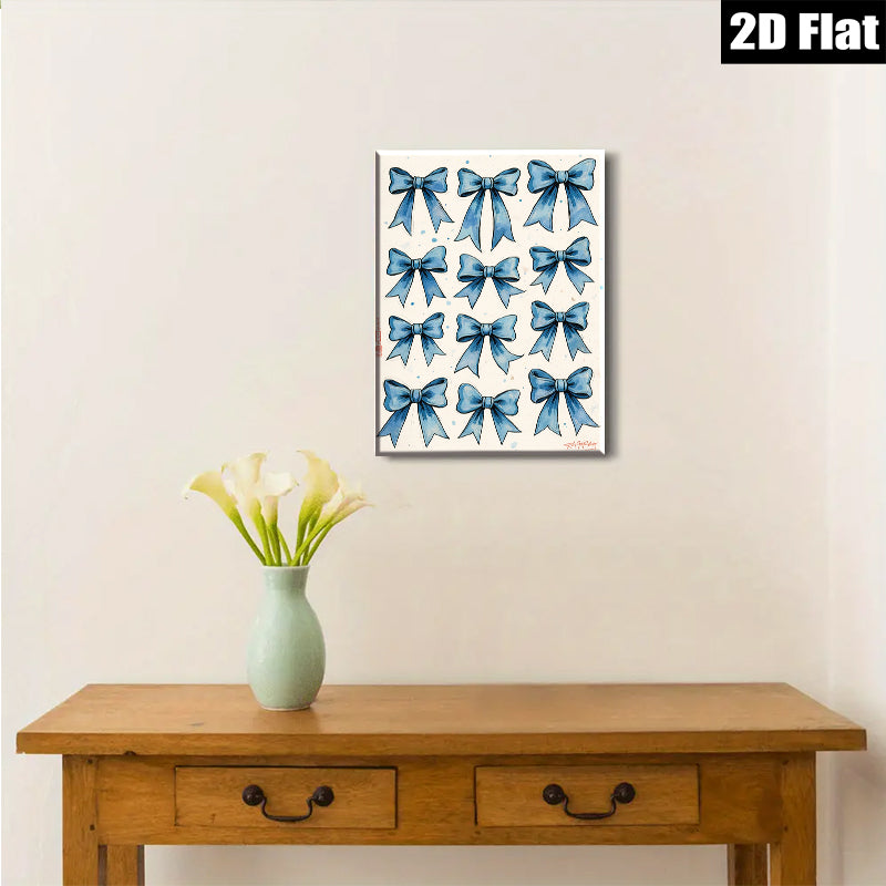 2D flat 1pc Blue Bow Pattern Wall Art Decor for Bedroom Living Room Gallery Wrapped Canvas Prints Modern Farmhouse Aesthetic Coastal Home Decor