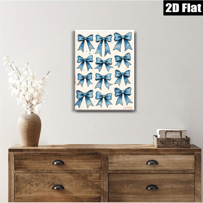 2D flat 1pc Blue Bow Pattern Wall Art Decor for Bedroom Living Room Gallery Wrapped Canvas Prints Modern Farmhouse Aesthetic Coastal Home Decor
