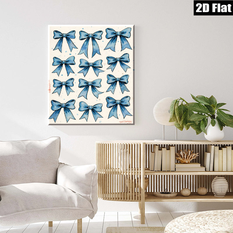 2D flat 1pc Blue Bow Pattern Wall Art Decor for Bedroom Living Room Gallery Wrapped Canvas Prints Modern Farmhouse Aesthetic Coastal Home Decor