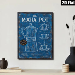 2D flat 1pc Blue Coffee Pot Kitchen Wall Art Modern Farmhouse Decor Living Room Dining Room Canvas Prints Wrapped Ready to Hang