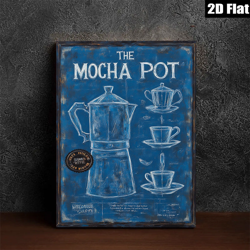 2D flat 1pc Blue Coffee Pot Kitchen Wall Art Modern Farmhouse Decor Living Room Dining Room Canvas Prints Wrapped Ready to Hang