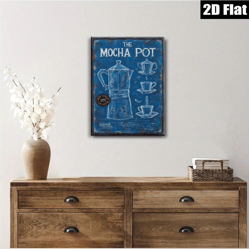 2D flat 1pc Blue Coffee Pot Kitchen Wall Art Modern Farmhouse Decor Living Room Dining Room Canvas Prints Wrapped Ready to Hang