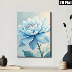 2D flat 1pc Blue Dahlia Botanical Flower Wall Art Decor Living Room Bedroom Modern Farmhouse Canvas Prints Cozy Aesthetic Gallery Wrapped Timeless