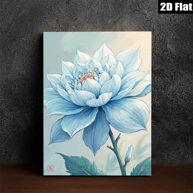 2D flat 1pc Blue Dahlia Botanical Flower Wall Art Decor Living Room Bedroom Modern Farmhouse Canvas Prints Cozy Aesthetic Gallery Wrapped Timeless