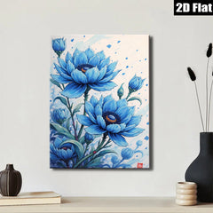 2D flat 1pc Blue Floral Botanical Wall Art Delicate Blooms Living Room Bedroom Decor Farmhouse Style Gallery Wrapped Canvas Prints Modern Home Accents