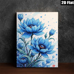 2D flat 1pc Blue Floral Botanical Wall Art Delicate Blooms Living Room Bedroom Decor Farmhouse Style Gallery Wrapped Canvas Prints Modern Home Accents