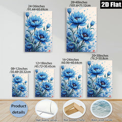2D flat 1pc Blue Floral Botanical Wall Art Delicate Blooms Living Room Bedroom Decor Farmhouse Style Gallery Wrapped Canvas Prints Modern Home Accents