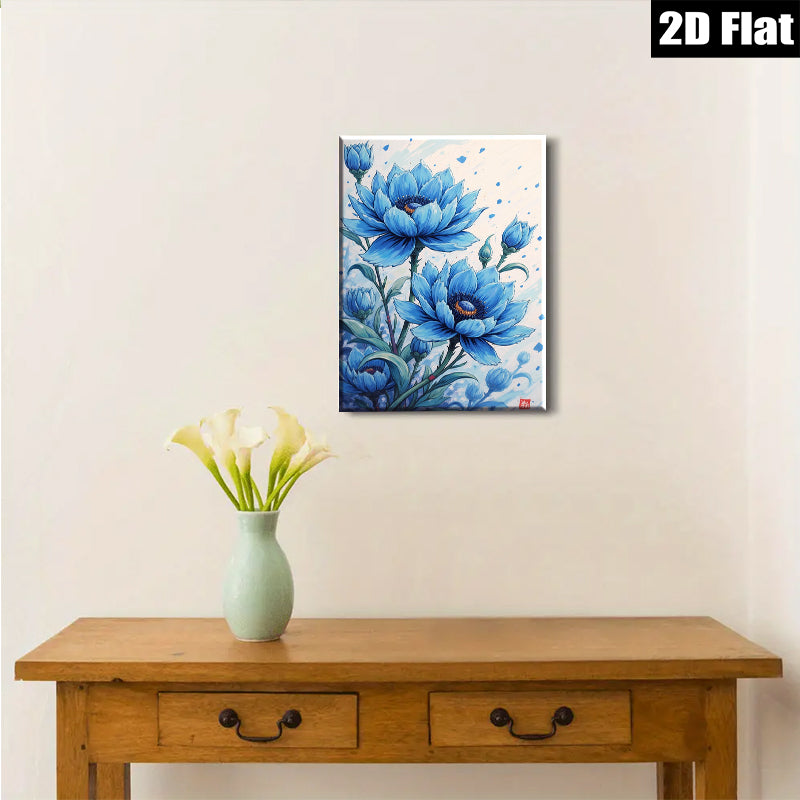 2D flat 1pc Blue Floral Botanical Wall Art Delicate Blooms Living Room Bedroom Decor Farmhouse Style Gallery Wrapped Canvas Prints Modern Home Accents