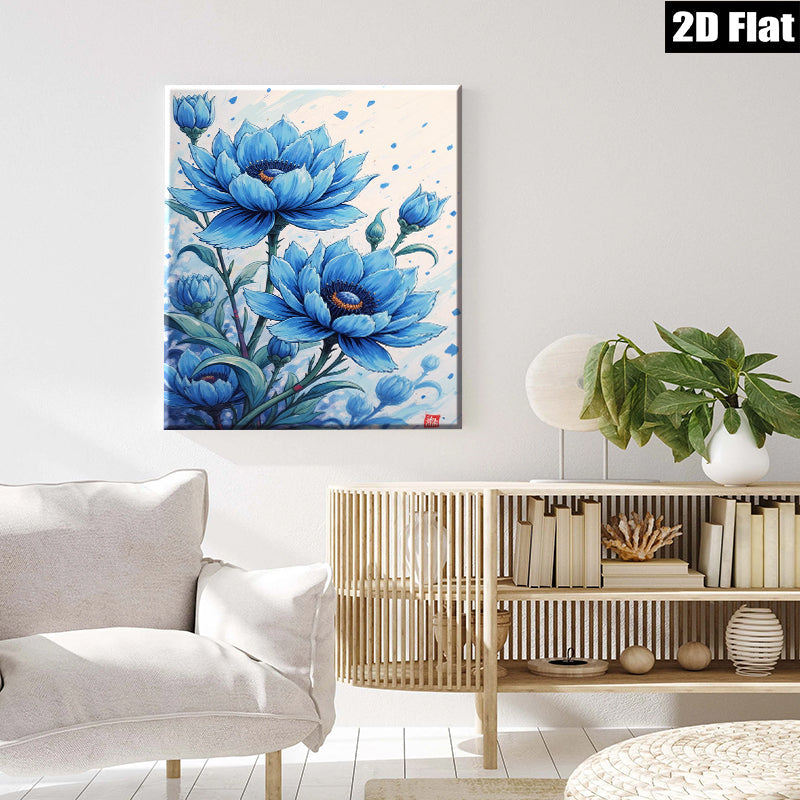 2D flat 1pc Blue Floral Botanical Wall Art Delicate Blooms Living Room Bedroom Decor Farmhouse Style Gallery Wrapped Canvas Prints Modern Home Accents