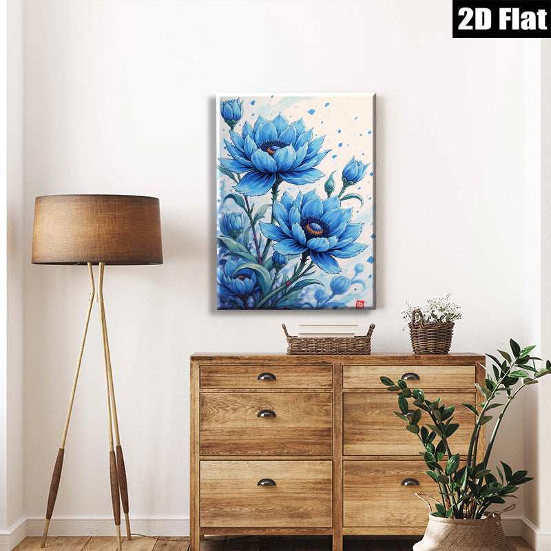 2D flat 1pc Blue Floral Botanical Wall Art Delicate Blooms Living Room Bedroom Decor Farmhouse Style Gallery Wrapped Canvas Prints Modern Home Accents