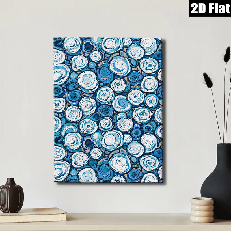 2D flat 1pc Blue Floral Burst Canvas Wall Art for Living Room Bedroom Modern Farmhouse Decor Gallery Wrapped Ready to Hang