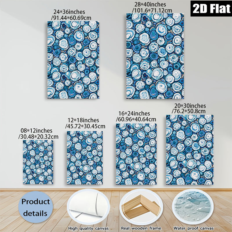 2D flat 1pc Blue Floral Burst Canvas Wall Art for Living Room Bedroom Modern Farmhouse Decor Gallery Wrapped Ready to Hang