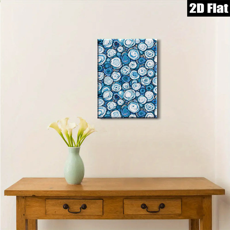 2D flat 1pc Blue Floral Burst Canvas Wall Art for Living Room Bedroom Modern Farmhouse Decor Gallery Wrapped Ready to Hang