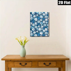2D flat 1pc Blue Floral Burst Canvas Wall Art for Living Room Bedroom Modern Farmhouse Decor Gallery Wrapped Ready to Hang