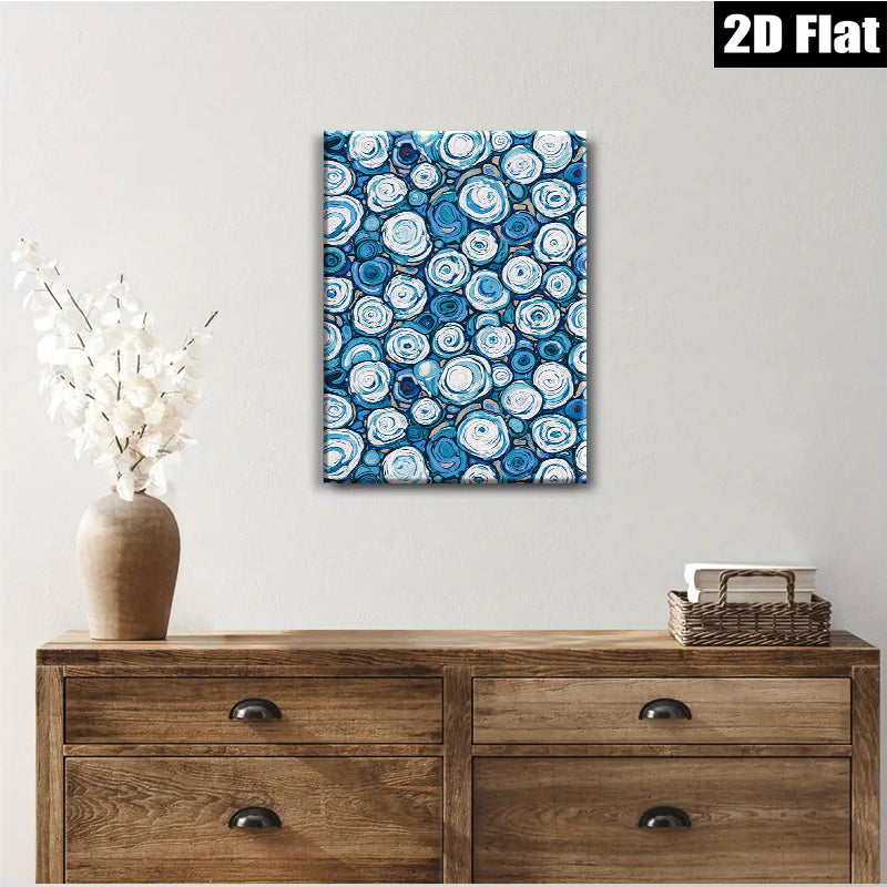2D flat 1pc Blue Floral Burst Canvas Wall Art for Living Room Bedroom Modern Farmhouse Decor Gallery Wrapped Ready to Hang