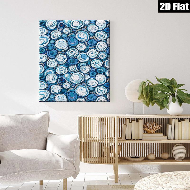 2D flat 1pc Blue Floral Burst Canvas Wall Art for Living Room Bedroom Modern Farmhouse Decor Gallery Wrapped Ready to Hang