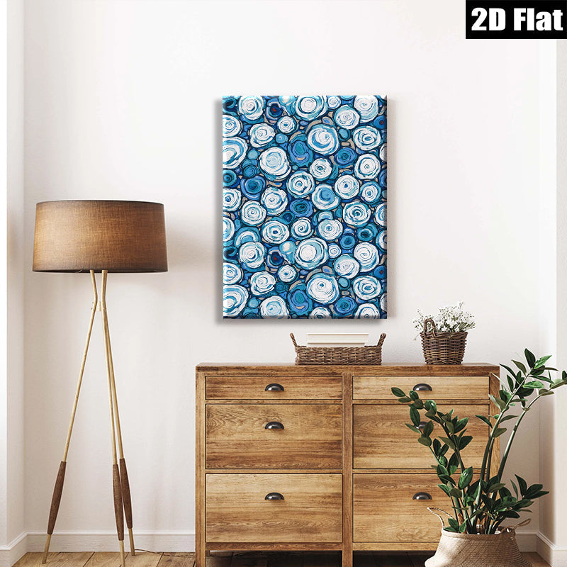 2D flat 1pc Blue Floral Burst Canvas Wall Art for Living Room Bedroom Modern Farmhouse Decor Gallery Wrapped Ready to Hang