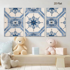 2D flat 1pc Blue Floral Geometric Pattern Wall Art Decor for Living Room Bedroom Home Office Gallery Wrapped Canvas Prints Modern Farmhouse Style