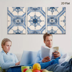 2D flat 1pc Blue Floral Geometric Pattern Wall Art Decor for Living Room Bedroom Home Office Gallery Wrapped Canvas Prints Modern Farmhouse Style