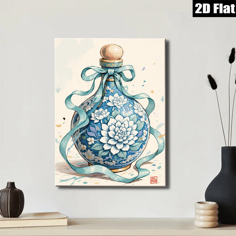 2D flat 1pc Blue Floral Porcelain Vase Botanical Wall Art Living Room Bedroom Decor Farmhouse Style Gallery Wrapped Canvas Prints Modern Home Decorations