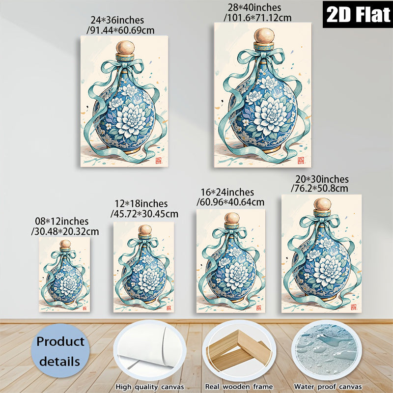 2D flat 1pc Blue Floral Porcelain Vase Botanical Wall Art Living Room Bedroom Decor Farmhouse Style Gallery Wrapped Canvas Prints Modern Home Decorations