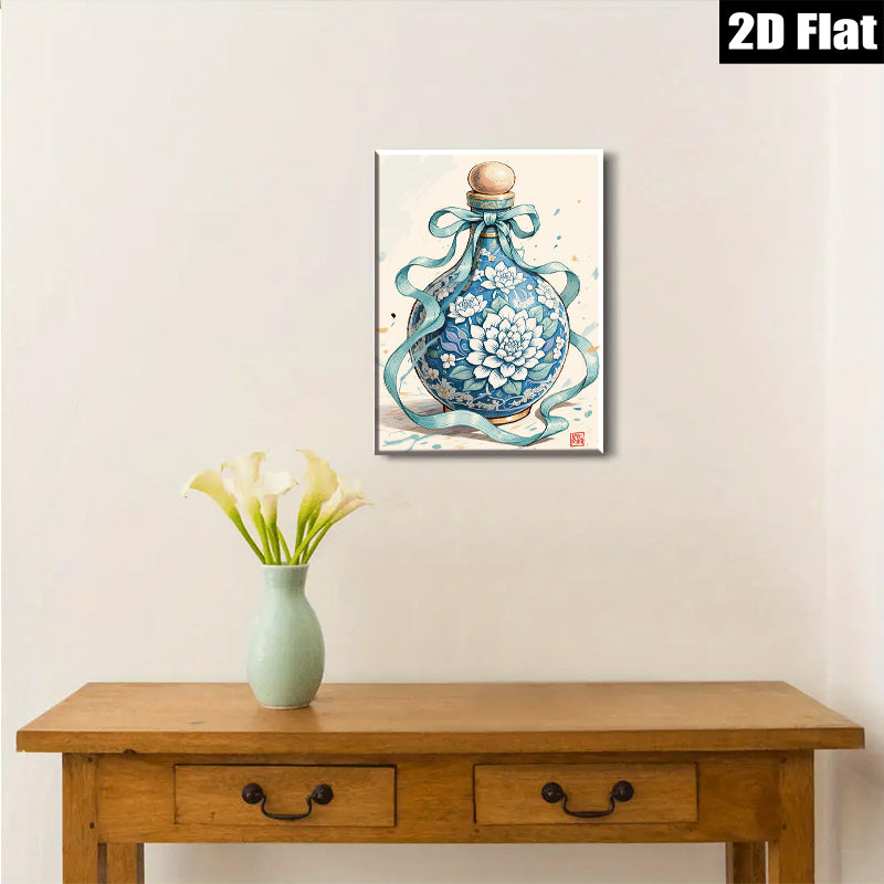2D flat 1pc Blue Floral Porcelain Vase Botanical Wall Art Living Room Bedroom Decor Farmhouse Style Gallery Wrapped Canvas Prints Modern Home Decorations