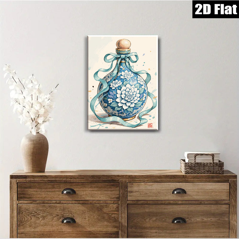 2D flat 1pc Blue Floral Porcelain Vase Botanical Wall Art Living Room Bedroom Decor Farmhouse Style Gallery Wrapped Canvas Prints Modern Home Decorations