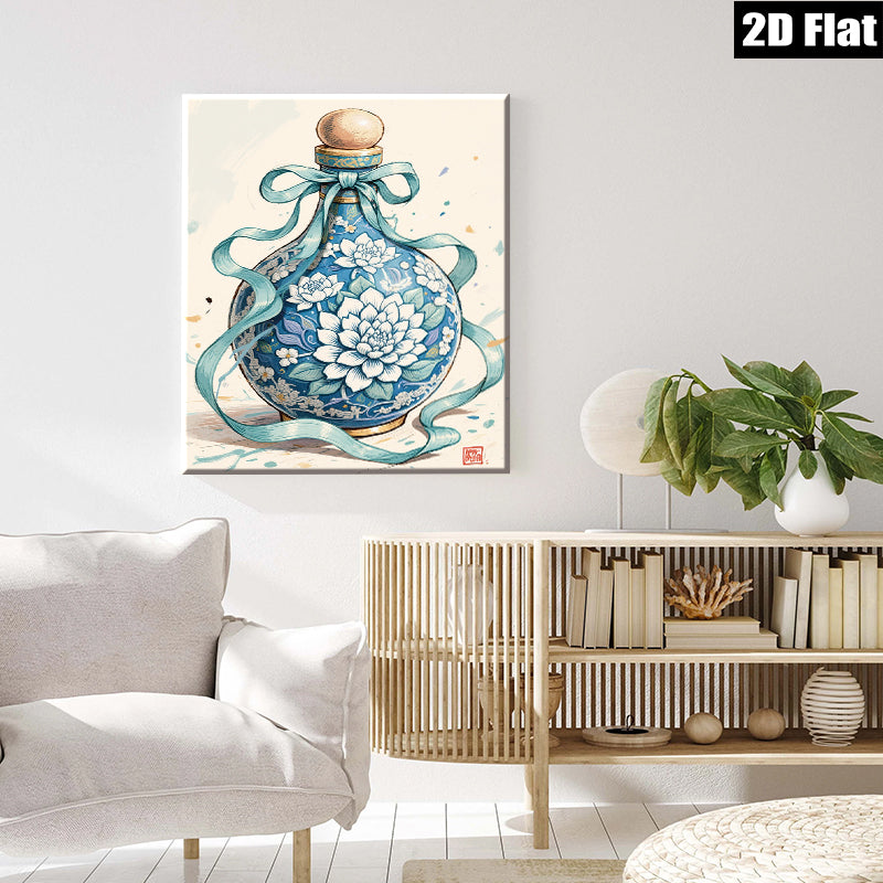 2D flat 1pc Blue Floral Porcelain Vase Botanical Wall Art Living Room Bedroom Decor Farmhouse Style Gallery Wrapped Canvas Prints Modern Home Decorations