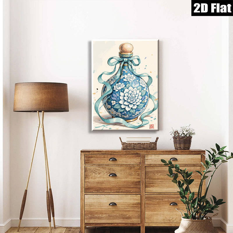 2D flat 1pc Blue Floral Porcelain Vase Botanical Wall Art Living Room Bedroom Decor Farmhouse Style Gallery Wrapped Canvas Prints Modern Home Decorations