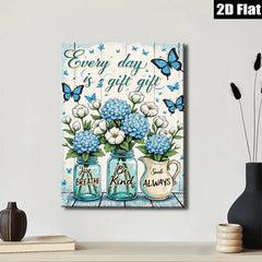 2D flat 1pc Blue Floral Vase Wall Art Farmhouse Decor Living Room Bedroom Bathroom Canvas Prints Inspirational Quotes Home Decor Gift Ideas Modern Artwork