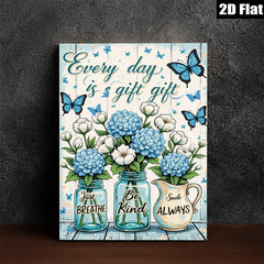 2D flat 1pc Blue Floral Vase Wall Art Farmhouse Decor Living Room Bedroom Bathroom Canvas Prints Inspirational Quotes Home Decor Gift Ideas Modern Artwork