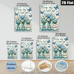 2D flat 1pc Blue Floral Vase Wall Art Farmhouse Decor Living Room Bedroom Bathroom Canvas Prints Inspirational Quotes Home Decor Gift Ideas Modern Artwork