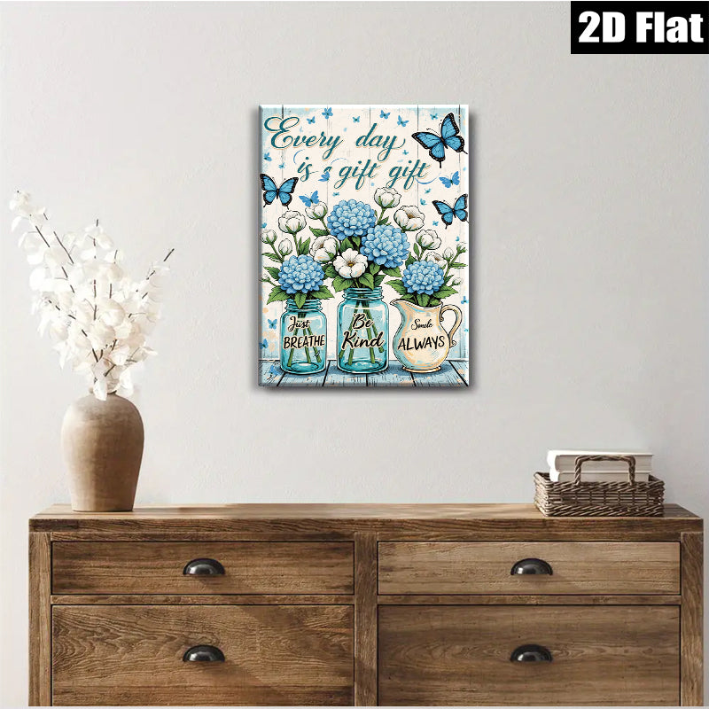 2D flat 1pc Blue Floral Vase Wall Art Farmhouse Decor Living Room Bedroom Bathroom Canvas Prints Inspirational Quotes Home Decor Gift Ideas Modern Artwork