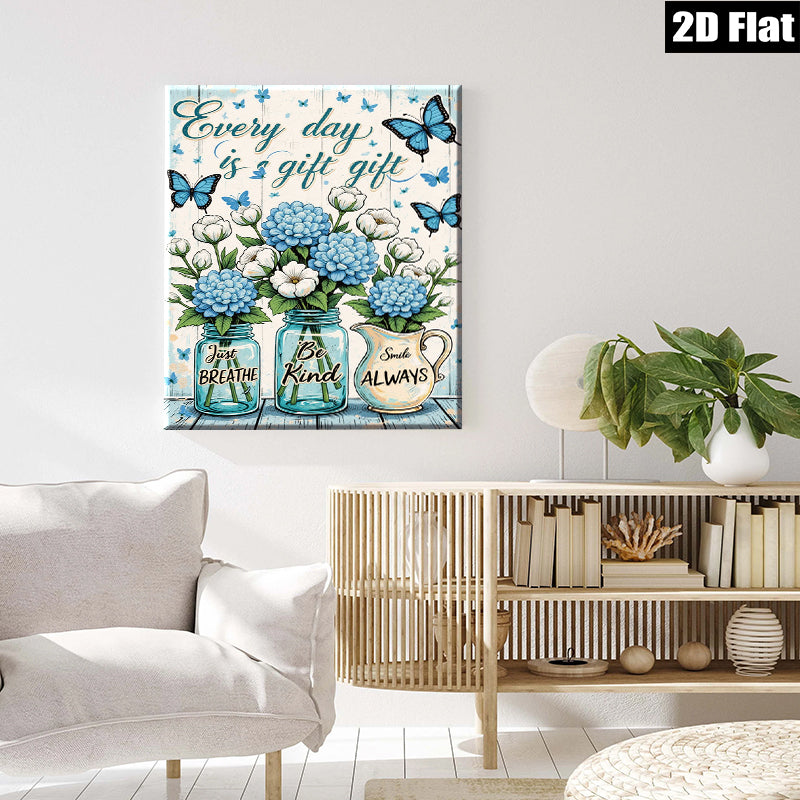 2D flat 1pc Blue Floral Vase Wall Art Farmhouse Decor Living Room Bedroom Bathroom Canvas Prints Inspirational Quotes Home Decor Gift Ideas Modern Artwork