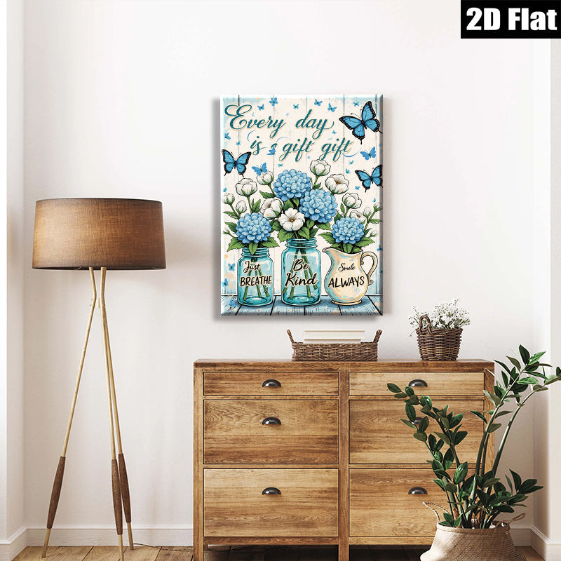 2D flat 1pc Blue Floral Vase Wall Art Farmhouse Decor Living Room Bedroom Bathroom Canvas Prints Inspirational Quotes Home Decor Gift Ideas Modern Artwork