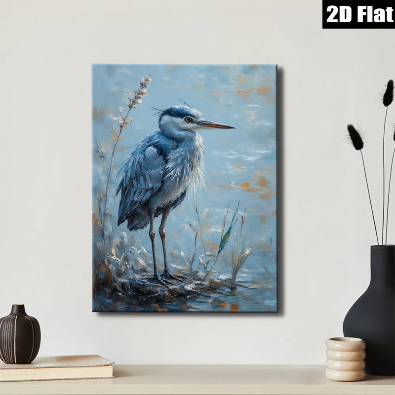 2D flat 1pc Blue Heron Lakeside Tranquility Wall Art Canvas Prints for Living Room Bedroom Bathroom Home Decor Farmhouse Style Modern Gallery Wrapped