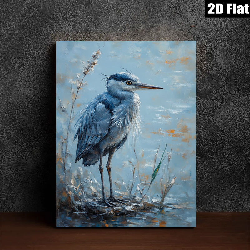 2D flat 1pc Blue Heron Lakeside Tranquility Wall Art Canvas Prints for Living Room Bedroom Bathroom Home Decor Farmhouse Style Modern Gallery Wrapped