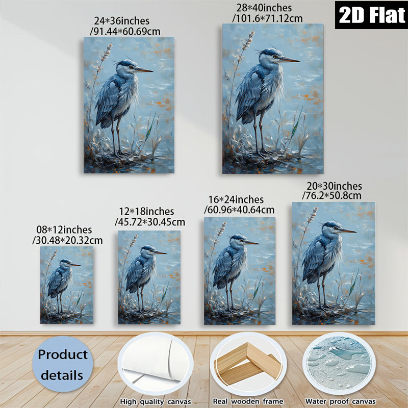 2D flat 1pc Blue Heron Lakeside Tranquility Wall Art Canvas Prints for Living Room Bedroom Bathroom Home Decor Farmhouse Style Modern Gallery Wrapped