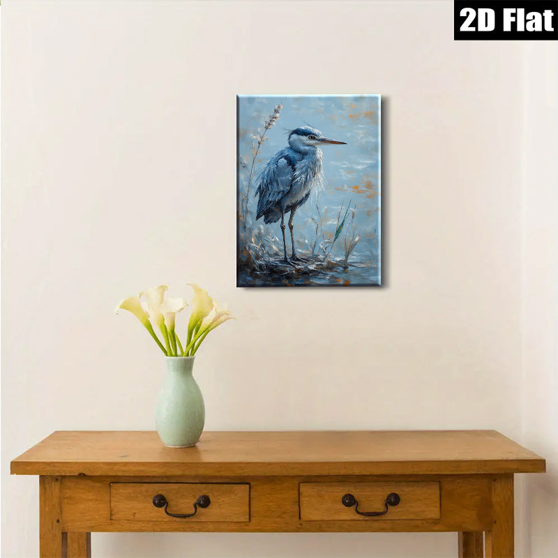 2D flat 1pc Blue Heron Lakeside Tranquility Wall Art Canvas Prints for Living Room Bedroom Bathroom Home Decor Farmhouse Style Modern Gallery Wrapped