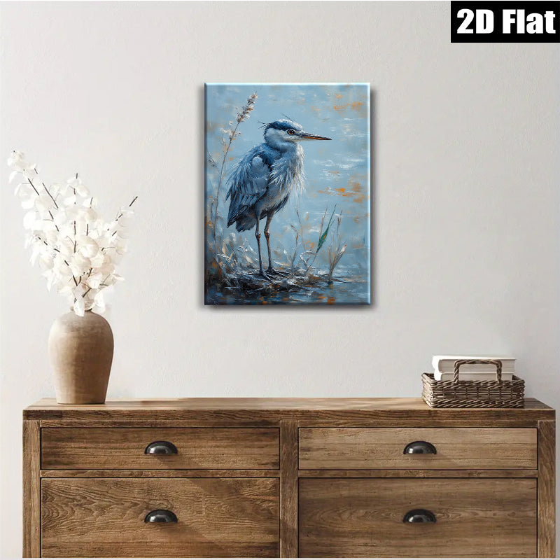 2D flat 1pc Blue Heron Lakeside Tranquility Wall Art Canvas Prints for Living Room Bedroom Bathroom Home Decor Farmhouse Style Modern Gallery Wrapped