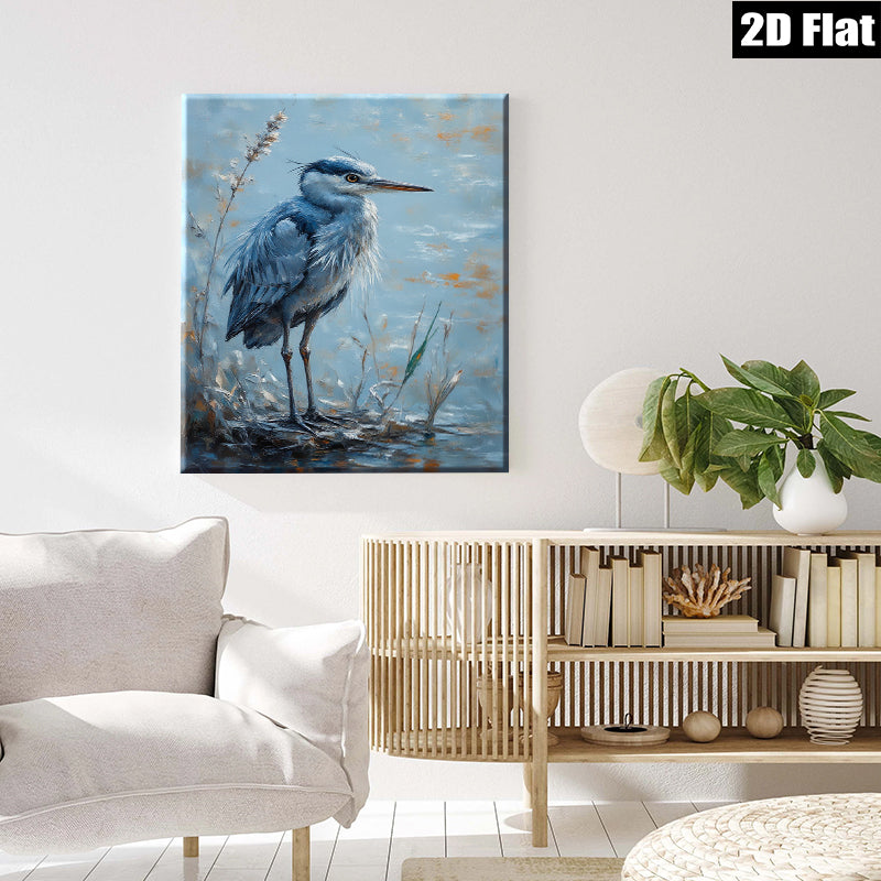 2D flat 1pc Blue Heron Lakeside Tranquility Wall Art Canvas Prints for Living Room Bedroom Bathroom Home Decor Farmhouse Style Modern Gallery Wrapped