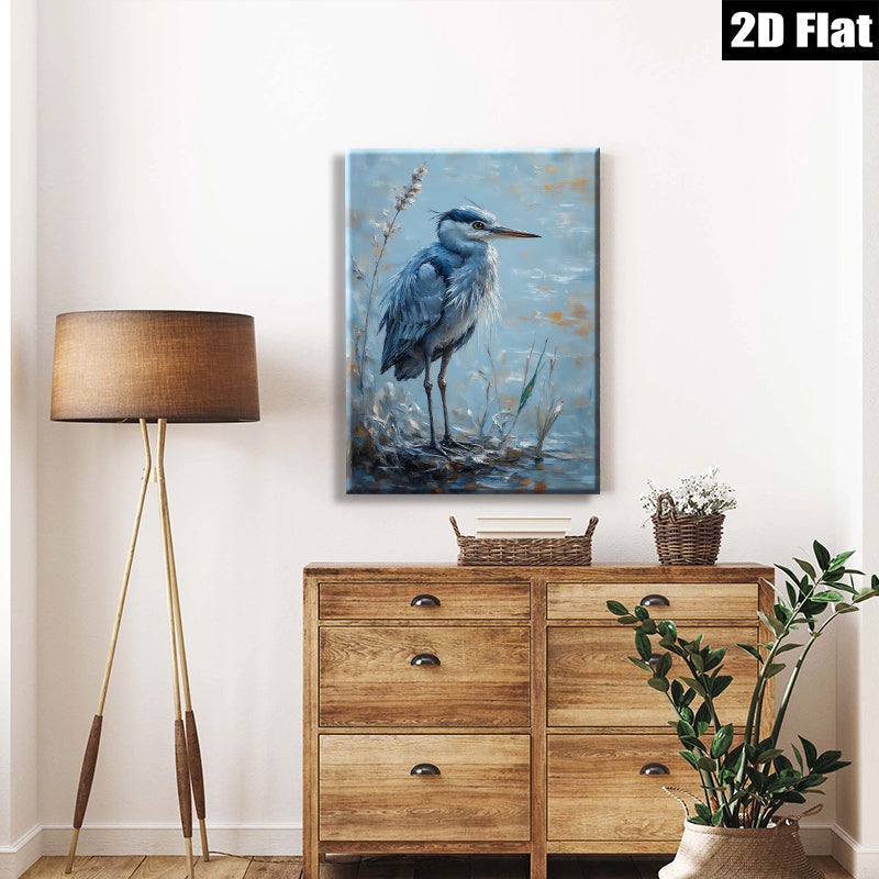 2D flat 1pc Blue Heron Lakeside Tranquility Wall Art Canvas Prints for Living Room Bedroom Bathroom Home Decor Farmhouse Style Modern Gallery Wrapped
