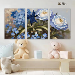 2D flat 1pc Blue Hydrangea Rose Botanical Wall Art Floral Home Decor Living Room Bedroom Office Canvas Prints Ready to Hang Modern Farmhouse Style