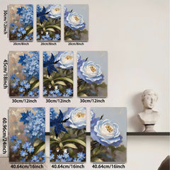 2D flat 1pc Blue Hydrangea Rose Botanical Wall Art Floral Home Decor Living Room Bedroom Office Canvas Prints Ready to Hang Modern Farmhouse Style
