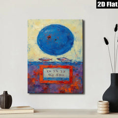2D flat 1pc Blue Orb Fish Abstract Wall Art Canvas Painting Modern Farmhouse Decor Living Room Bedroom Office Gallery Wrapped Timeless Coastal Chic