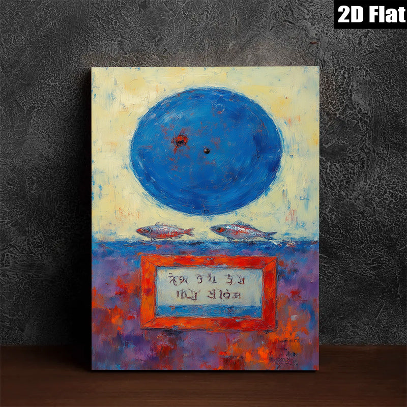 2D flat 1pc Blue Orb Fish Abstract Wall Art Canvas Painting Modern Farmhouse Decor Living Room Bedroom Office Gallery Wrapped Timeless Coastal Chic